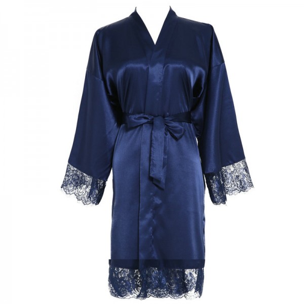 Navy Solid Lace robe Plain robe Bridesmaid silk satin robe Bride  bridal robe Wedding robes 